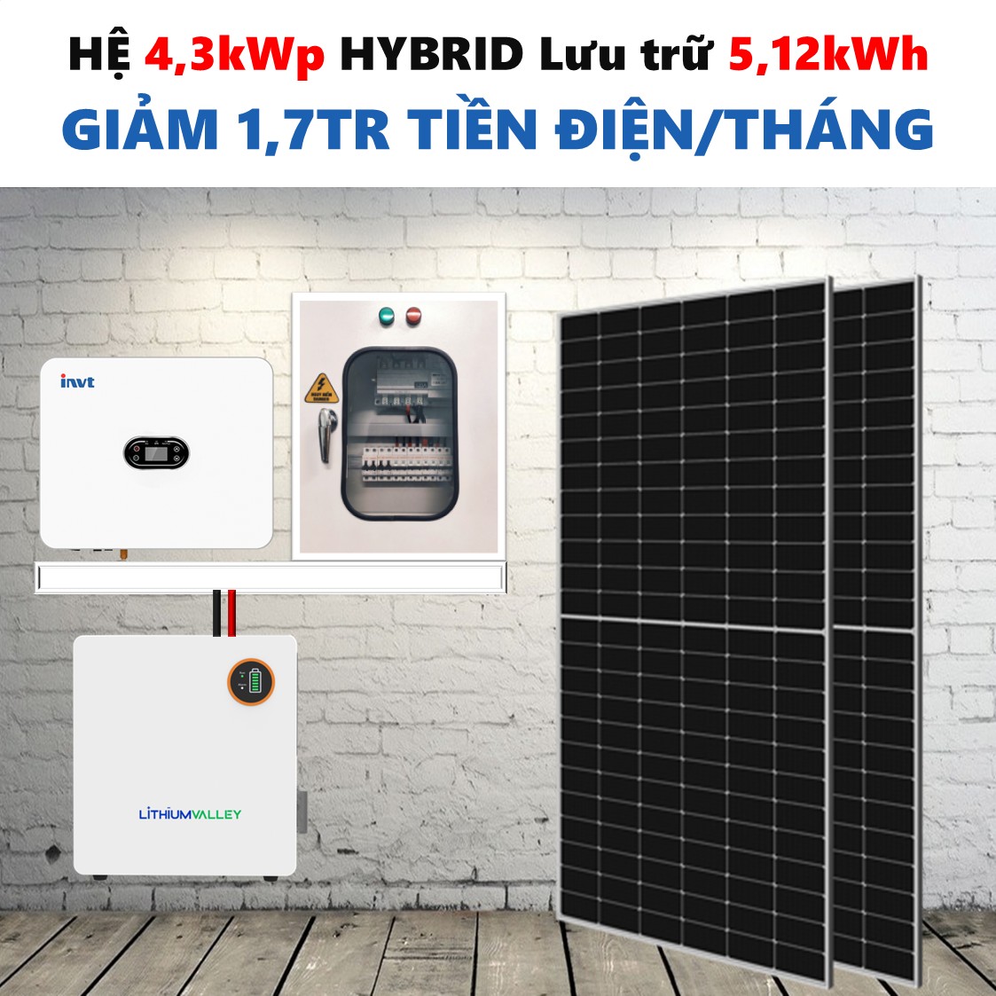 Combo tiết kiệm điện cho gia đình, hệ thống hybrid hãng INVT, dành cho nhà 2 đến 3 triệu tiền điện.