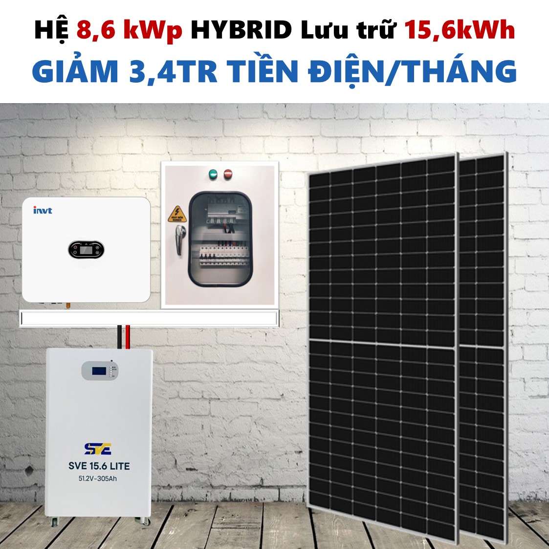 Combo tiết kiệm điện cho gia đình, hệ thống hybrid hãng INVT, dành cho nhà 4 đến 5 triệu tiền điện.